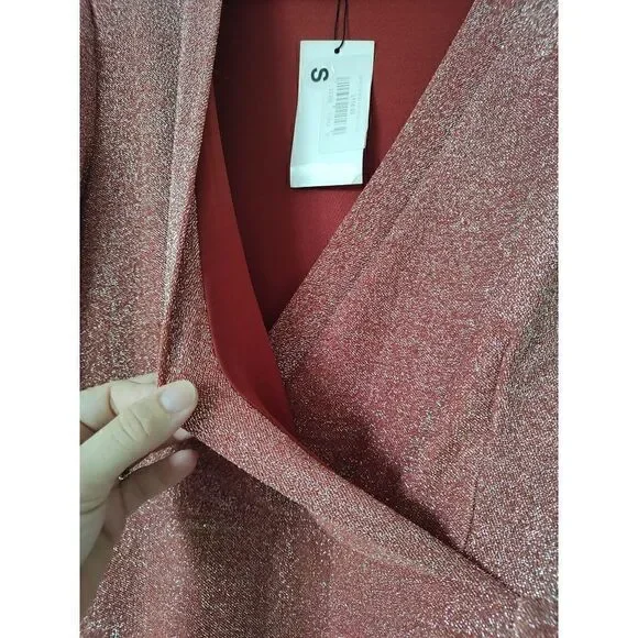 WHY Maris Dehart Dress Women's Size Small Rose Pink Metallic Ruffled Maxi Dress - Picture 6 of 12